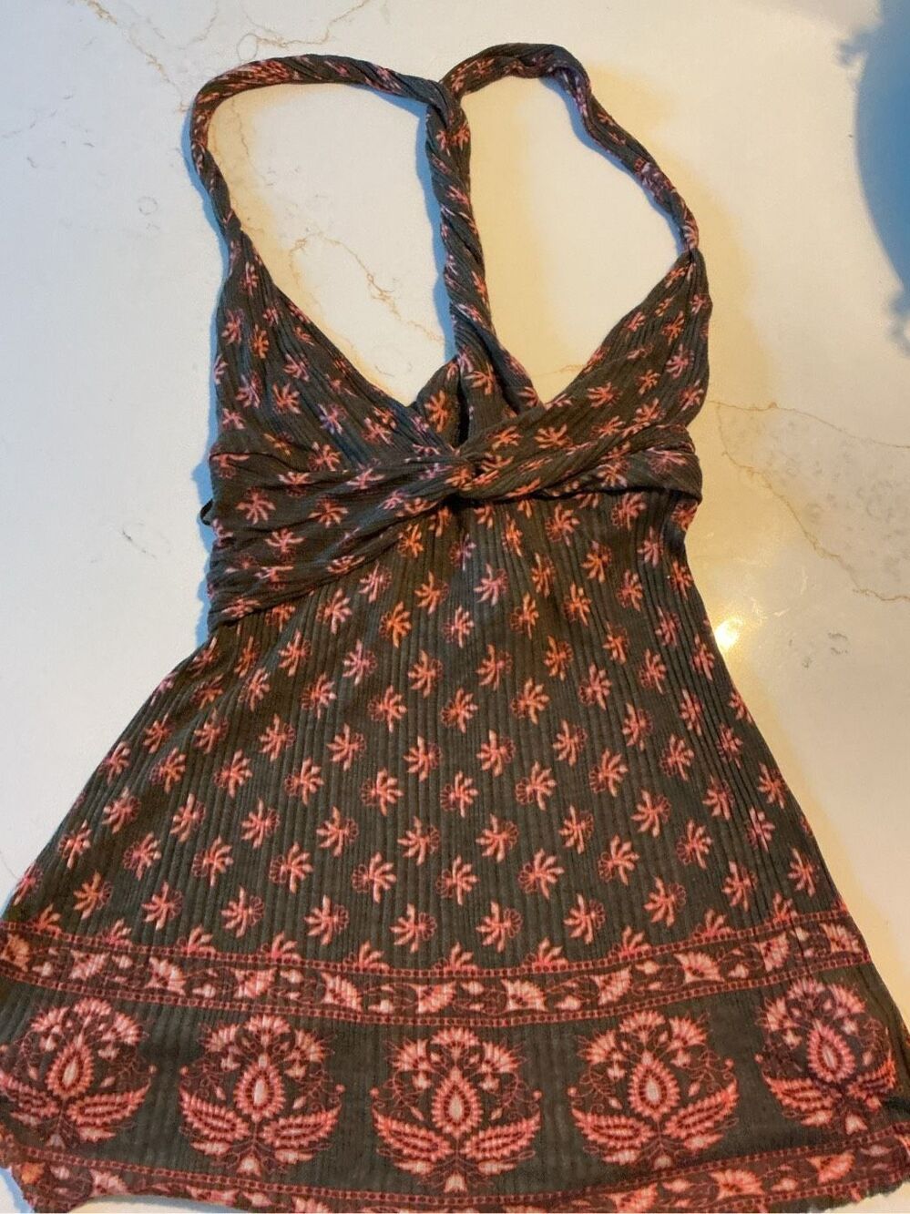 Free People Boho Halter Top Tunic Sz SP Brown